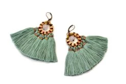 Seafoam Green Tassel Earrings, Christmas Gift For Wife, Jade Green Fringe Earrings, Mint Hippie Earrings, Clip On, Bohemian Chandeliers