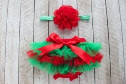 Christmas Baby Girl Ruffle Tutu Bloomer & Headband Set In Red And Green - Newborn Photo - Cake Smash - Diaper Cover - Baby Gift - Birthday