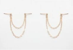 Christmas Sale - Chain Stud Earrings - Chain Drop Earrings - Double Chain Earrings - Gold Drop Earrings - Double Piercing