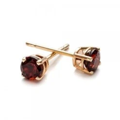 1 Carat Garnet Stud Earrings-Red Garnet-Handmade Garnet Stud Earrings-14 K Yellow Gold Earnings-Gift Idea For Her-Christmas Gift-For Her