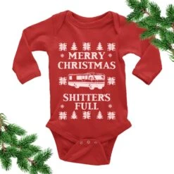 Merry Christmas Shitter's Full Bodysuit. Ugly Christmas Vacation Bodysuit. Christmas Sweater Toddler. Tacky. Funny Photo Outfit. Newborn