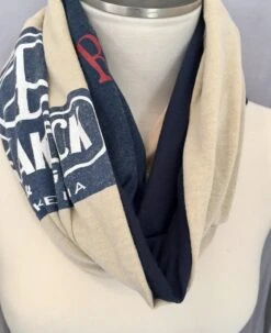 Navy Blue N Beige Infinity Scarf, Boho Handmade Women's Cotton T Shirt Scarf, Christmas OOAK Gift For Her Under 40,Indiana,Peace Sign Ram's -Jewellery Soldes Boutique il fullxfull.1072547842 rifb