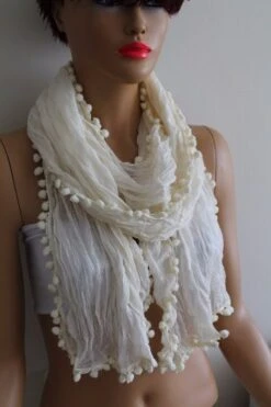 Off White Pompom Scarf Shawl Gift Scarf Women Gift Shawl Girlfriend Gift Mom Gift Boho Scarf Christmas Gift 11 Off White Pompom Scarf Shawl Gift Scarf Women Gift Shawl Girlfriend Gift Mom Gift Boho Scarf Christmas Gift -Jewellery Soldes Boutique il fullxfull.1076696772 ct4m