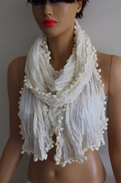 Off White Pompom Scarf Shawl Gift Scarf Women Gift Shawl Girlfriend Gift Mom Gift Boho Scarf Christmas Gift 10 Off White Pompom Scarf Shawl Gift Scarf Women Gift Shawl Girlfriend Gift Mom Gift Boho Scarf Christmas Gift -Jewellery Soldes Boutique il fullxfull.1076696782 qkjm