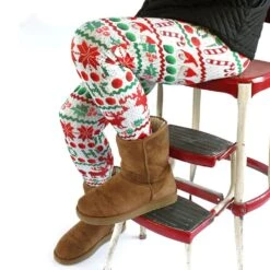 Ugly Christmas Sweater Leggings - Photographic Funny Yoga Pants - Ankle Length Printed Leggings - XS-3XL