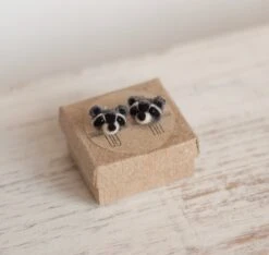 Tiny Raccoon Stud Earrings, Small Sterling Silver Animal Kids Studs, Gift For Girlfriend, Christmas Gift