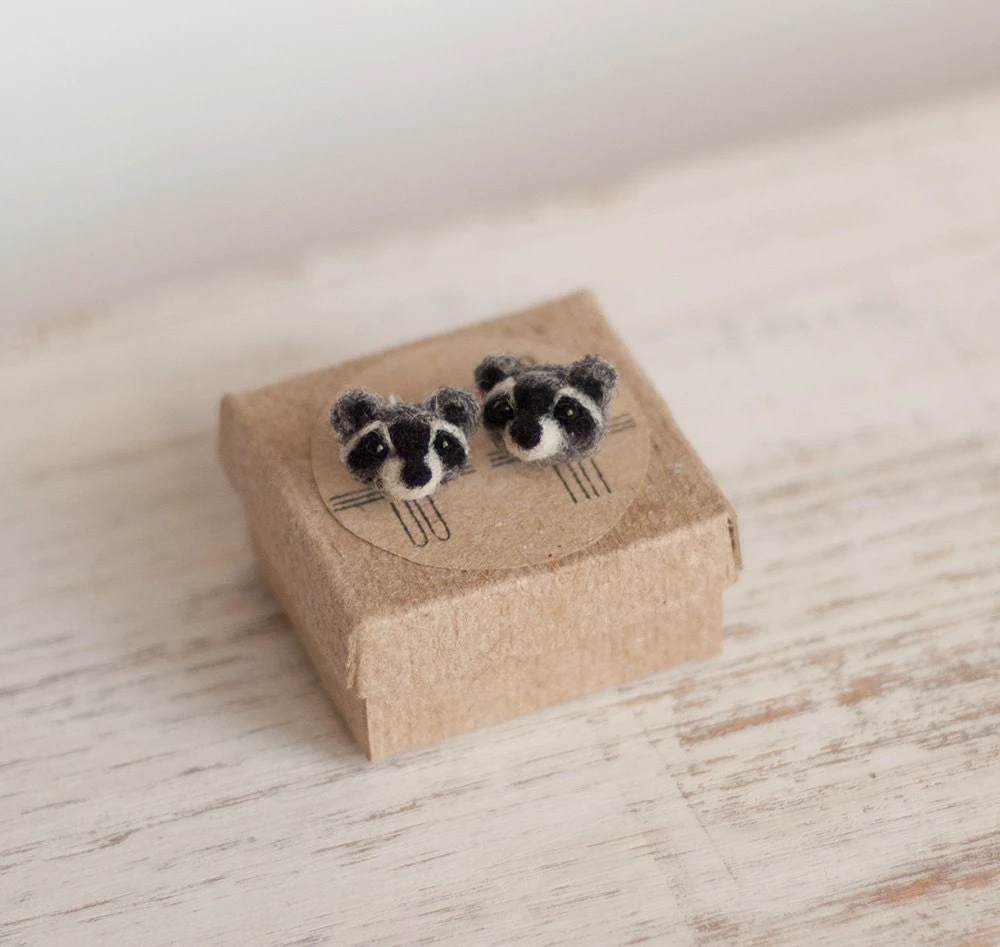 Tiny Raccoon Stud Earrings, Small Sterling Silver Animal Kids Studs, Gift For Girlfriend, Christmas Gift 3 Tiny Raccoon Stud Earrings, Small Sterling Silver Animal Kids Studs, Gift For Girlfriend, Christmas Gift