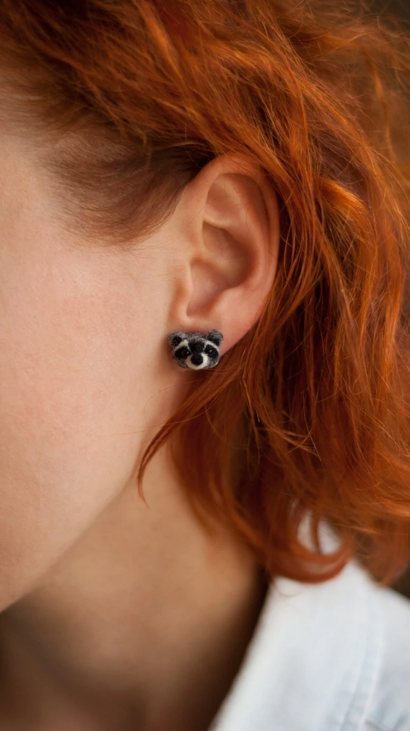 Tiny Raccoon Stud Earrings, Small Sterling Silver Animal Kids Studs, Gift For Girlfriend, Christmas Gift 4 Tiny Raccoon Stud Earrings, Small Sterling Silver Animal Kids Studs, Gift For Girlfriend, Christmas Gift - Image 2