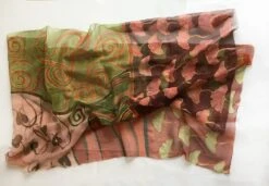 Hand Painted Silk Scarf Ginkgo Leaves Pastel Silk Chiffon Shawl Maroon Green Scarves Art Deco Shawl Christmas Gift Mom Lightweight Wrap KA18