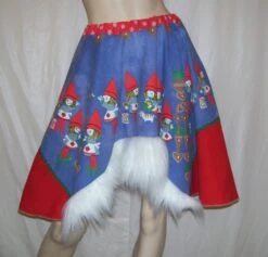 Swedish Gnome Skirt Furry Trim Christmas Elf Vintage Tablecloth Swedish Elves Red Green Ugly Sweater Party Holiday Skirt OOAK Fur Adult XS-L