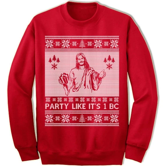 Jesus Christmas Sweater Sweatshirt. Party Like It's 1BC. Funny Christmas Sweatshirt. Christmas Gift. Ugly Christmas Sweater. 4 Jesus Christmas Sweater Sweatshirt. Party Like It's 1BC. Funny Christmas Sweatshirt. Christmas Gift. Ugly Christmas Sweater. - Image 2