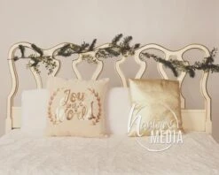 Baby, Toddler, Child, White Bed Headboard Christmas Background With Wreath - Photography Digital Backdrop Prop For Photographers - JPG