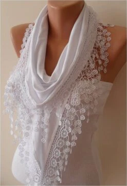 White Cotton Lace Scarf For Women Wrap Shawl Gift For Her Cotton Sister Girlfriend Gift Mom Gift Christmas Gift For Woman Who Has Everything -Jewellery Soldes Boutique il fullxfull.1094086528 8gdf