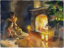 Fireplace Watercolor Painting - Christmas Family Watercolor - Fireside Painting - Warm Watercolor 5 Fireplace Watercolor Painting - Christmas Family Watercolor - Fireside Painting - Warm Watercolor -Jewellery Soldes Boutique il fullxfull.1102735904 byk6