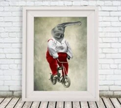 Elephant Print, Bicycle Print, Elephant Poster, Bicycle Poster, Elephant Painting, Holiday Gift, Christmas Gift,Circus Poster, Coco De Paris