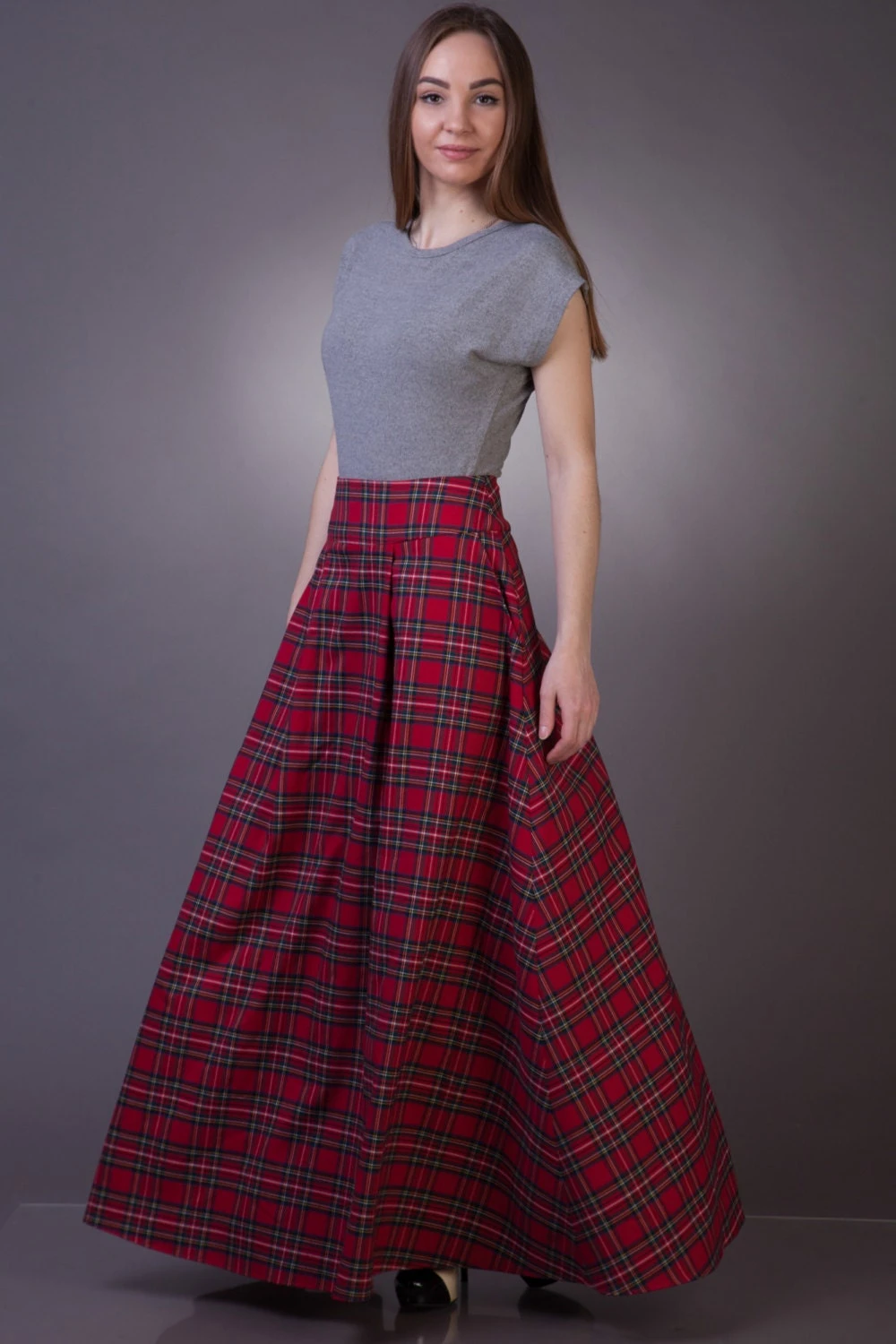 Red Plaid Skirt With Pockets. Long Tartan Skirt Women. Christmas Outfit Women Floor Length 5 Red Plaid Skirt With Pockets. Long Tartan Skirt Women. Christmas Outfit Women Floor Length - Image 3