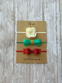 Christmas Headband Set, Baby Headbands , Baby Headband Set , Red Bow Headband, Newborn Headband, Felt Baby Headband Set