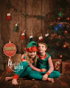 Baby, Toddler, Child, Christmas Tree With Stockings On Old Wood - JPG Photography Digital Backdrop For Photographers - Instant JPG Download