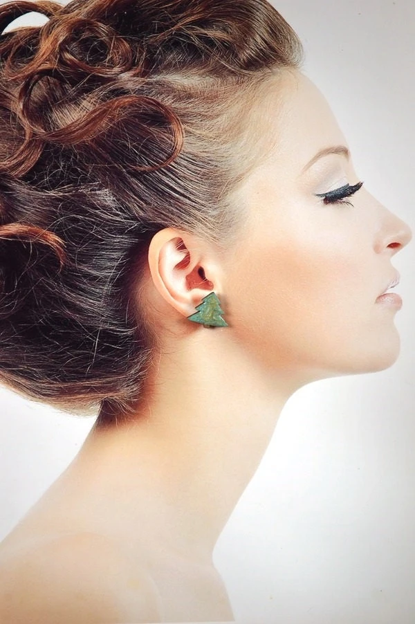Christmas Earrings Woodland Jewelry Handmade Stud Earrings Green Holiday Earrings Christmas Gift Ideas Xmas Tree Christmas Jewelry Wood Art 4 Christmas Earrings Woodland Jewelry Handmade Stud Earrings Green Holiday Earrings Christmas Gift Ideas Xmas Tree Christmas Jewelry Wood Art - Image 2