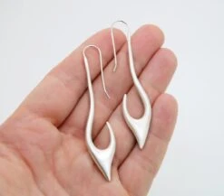 Silver Long Earrings, Pull Through Earrings, Contemporary Jewelry, Sterling Silver Sophisticated Earrings, Simple Earrings Christmas Gift