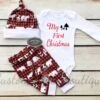 Baby Boys First Christmas Outfit, Red,Black And White Buffalo Plaid Woodland Cabin Print Pants & Hat,Baby Boy's 1st Christmas, Baby Boy Set -Jewellery Soldes Boutique il fullxfull.1134517951 6xwx