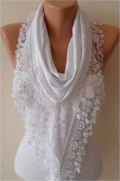 White Cotton Lace Scarf For Women Wrap Shawl Gift For Her Cotton Sister Girlfriend Gift Mom Gift Christmas Gift For Woman Who Has Everything