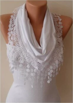 White Cotton Lace Scarf For Women Wrap Shawl Gift For Her Cotton Sister Girlfriend Gift Mom Gift Christmas Gift For Woman Who Has Everything -Jewellery Soldes Boutique il fullxfull.1140678391 fl02