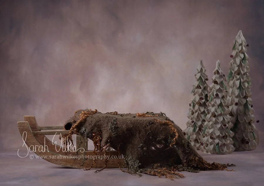 Newborn Digital Background - Brown Felt Christmas Sledge 5 Newborn Digital Background - Brown Felt Christmas Sledge - Image 3