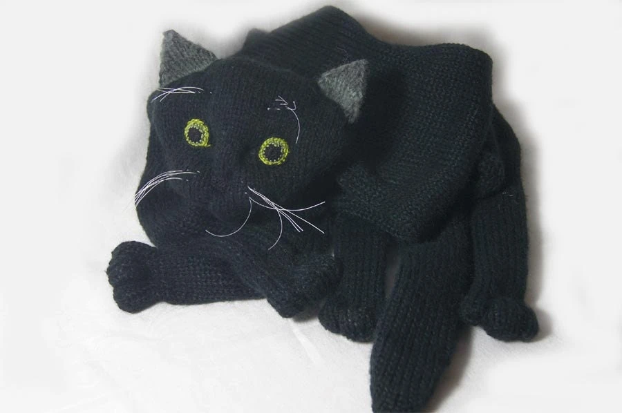 Black Cat Scarf Knitting Christmas Gift, Knitting Cat Scarf 5 Black Cat Scarf Knitting Christmas Gift, Knitting Cat Scarf - Image 3
