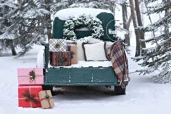 Antique Truck Digital Background, Christmas Digital Backdrop, Snowy Truck Digital Background, Snowy Antique Truck And Presents Digital