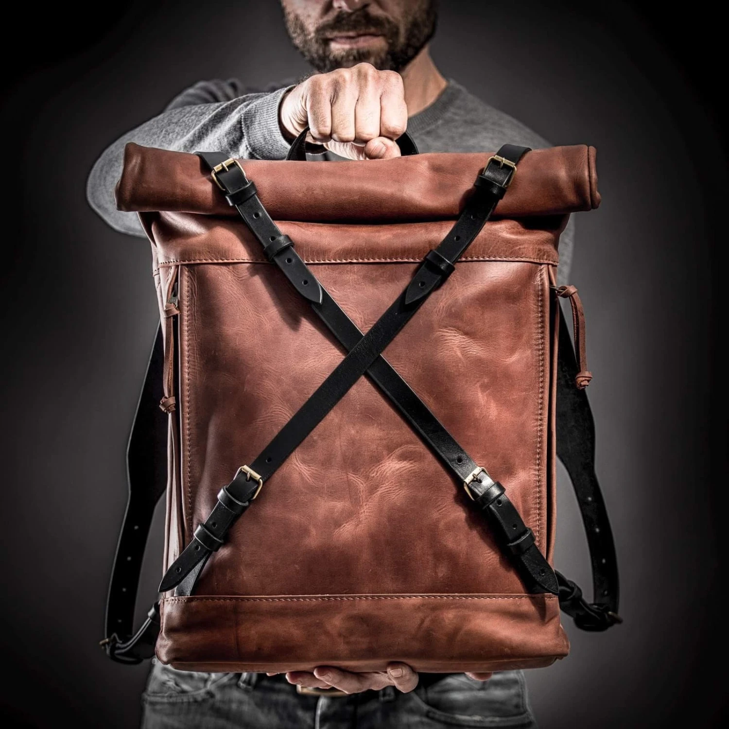 Computer Backpack For Men Leather Roll Top Backpack Bag Leather Rucksack Christmas Gift 7 Computer Backpack For Men Leather Roll Top Backpack Bag Leather Rucksack Christmas Gift - Image 5