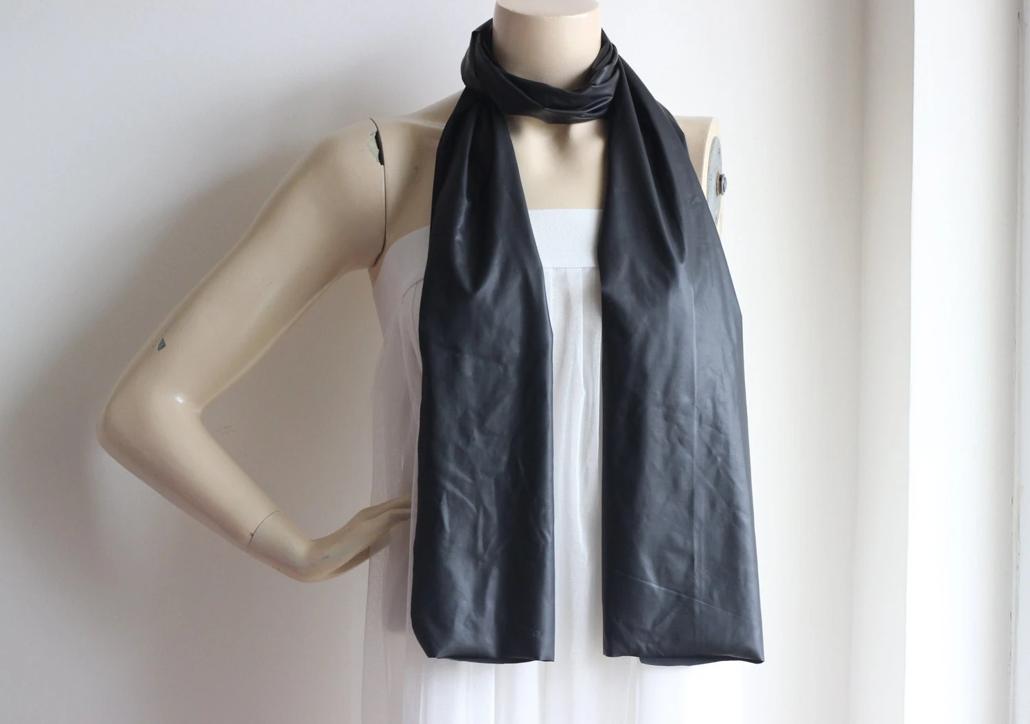 Black Leather Scarf -christmas Gift For Coworkers Women- Christmas Gift For Boyfriend And Husband- Birthday Gift For Mom And Wife Girlfriend 3 Black Leather Scarf -christmas Gift For Coworkers Women- Christmas Gift For Boyfriend And Husband- Birthday Gift For Mom And Wife Girlfriend