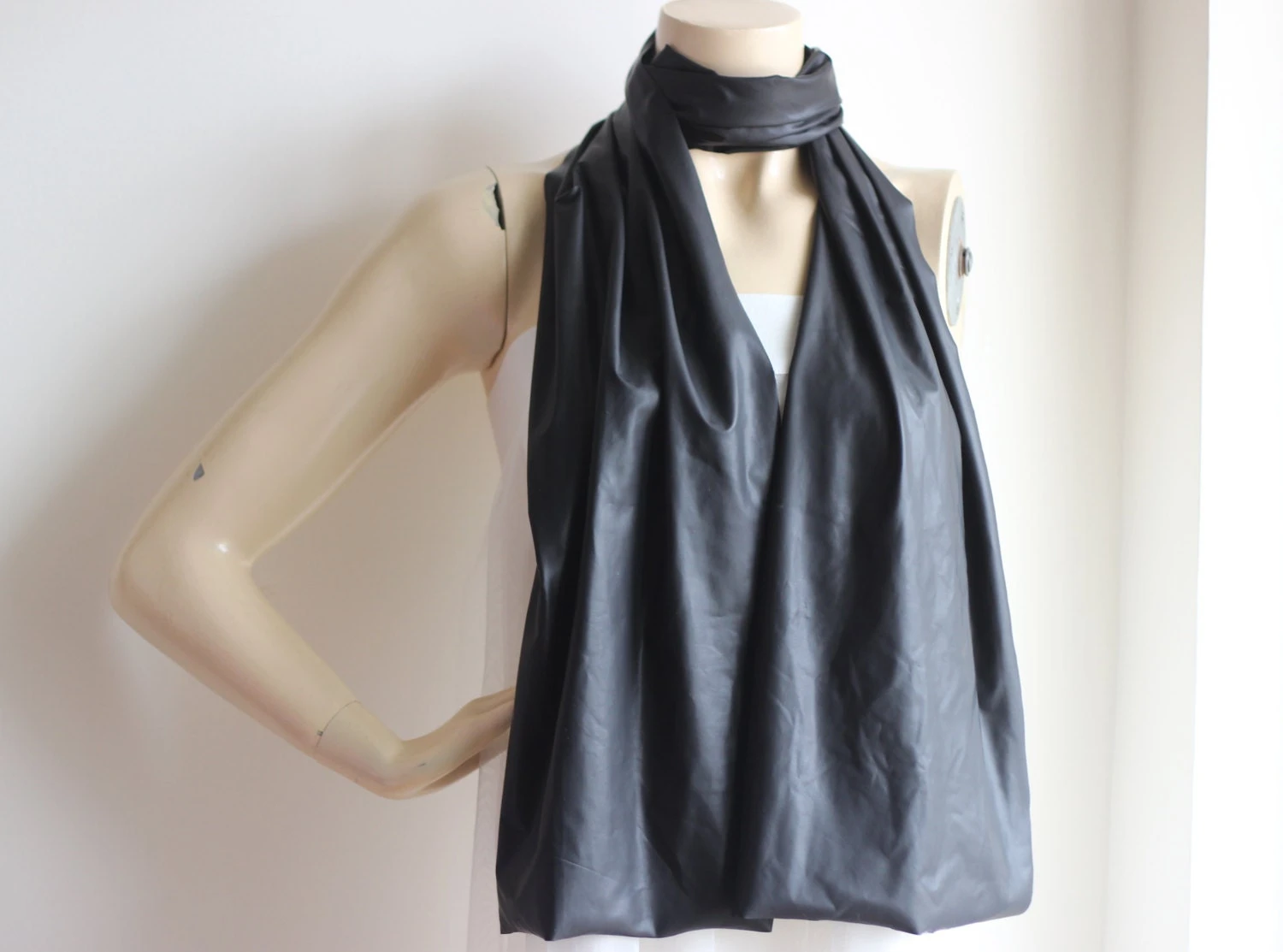 Black Leather Scarf -christmas Gift For Coworkers Women- Christmas Gift For Boyfriend And Husband- Birthday Gift For Mom And Wife Girlfriend 7 Black Leather Scarf -christmas Gift For Coworkers Women- Christmas Gift For Boyfriend And Husband- Birthday Gift For Mom And Wife Girlfriend - Image 5