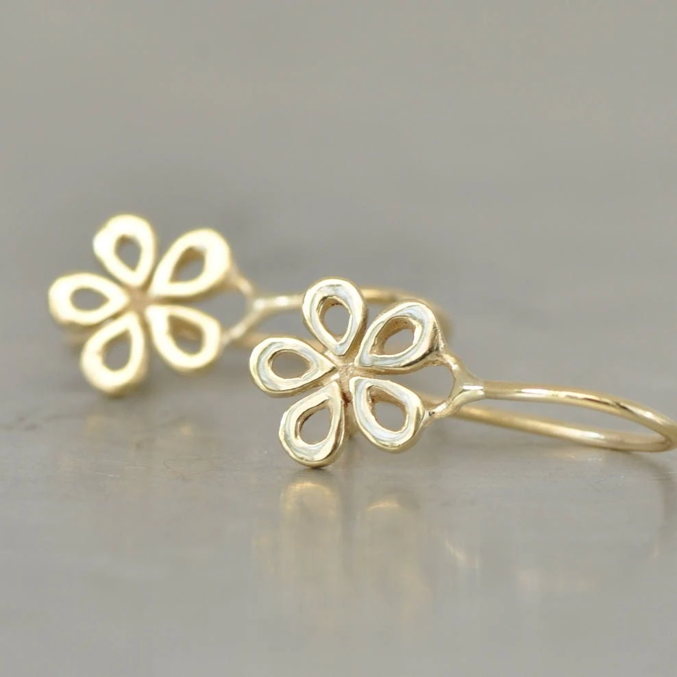 14k Gold Earrings, Dangle Solid Gold Earrings, Gold Earrings Gift For Mom, Christmas Gift Idea, Dainty Flower Earring, Everyday Earrings 3 14k Gold Earrings, Dangle Solid Gold Earrings, Gold Earrings Gift For Mom, Christmas Gift Idea, Dainty Flower Earring, Everyday Earrings