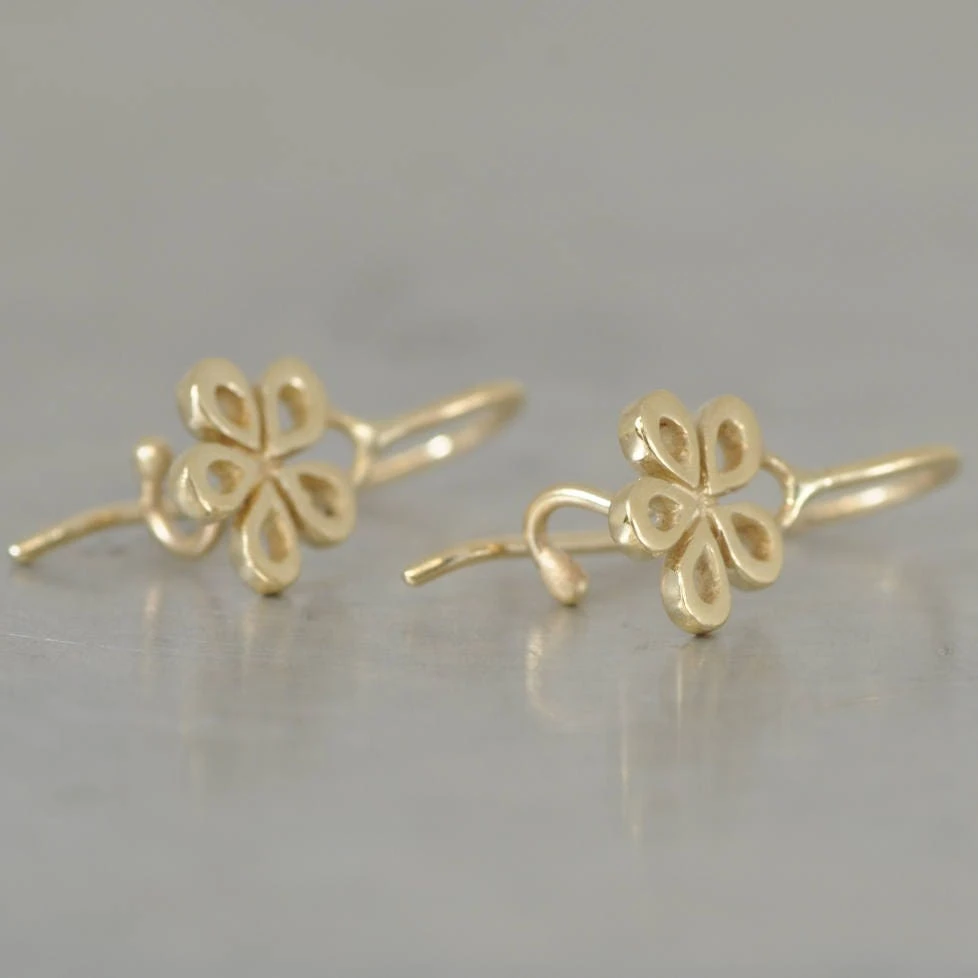 14k Gold Earrings, Dangle Solid Gold Earrings, Gold Earrings Gift For Mom, Christmas Gift Idea, Dainty Flower Earring, Everyday Earrings 7 14k Gold Earrings, Dangle Solid Gold Earrings, Gold Earrings Gift For Mom, Christmas Gift Idea, Dainty Flower Earring, Everyday Earrings - Image 5
