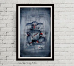 Grey Wall Art, Modern Ganesh Painting, Abstract Ganpati, Christmas Gift, Framed Ganesha, Ready To Hang, Indian Wall Art, Original Canvas Art
