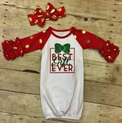 Baby Girl Christmas Outfit, Newborn Christmas Outfit, Baby's First Christmas Gown, Best Gift Ever, Christmas Gown, Ruffle Gown