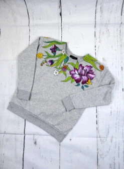 Custom Painted Sweatshirt Grey Women's Sweatshirt With Colorful Flowers Wearable Art Winter Clothing Gift For Her Christmas Gift Jumper -Jewellery Soldes Boutique il fullxfull.1225855008 hsz5