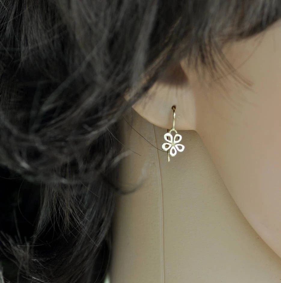 14k Gold Earrings, Dangle Solid Gold Earrings, Gold Earrings Gift For Mom, Christmas Gift Idea, Dainty Flower Earring, Everyday Earrings 5 14k Gold Earrings, Dangle Solid Gold Earrings, Gold Earrings Gift For Mom, Christmas Gift Idea, Dainty Flower Earring, Everyday Earrings - Image 3
