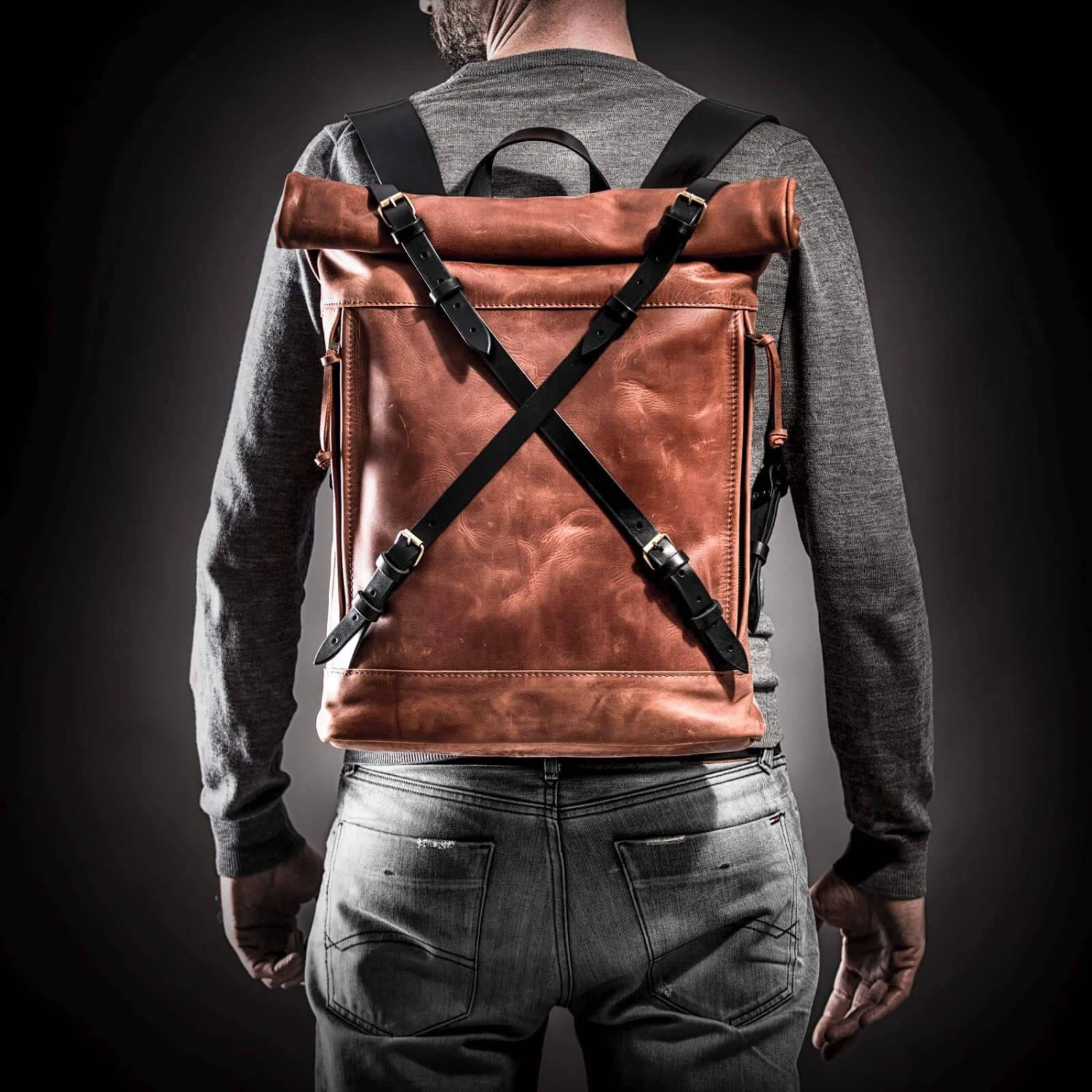 Computer Backpack For Men Leather Roll Top Backpack Bag Leather Rucksack Christmas Gift 11 Computer Backpack For Men Leather Roll Top Backpack Bag Leather Rucksack Christmas Gift - Image 9