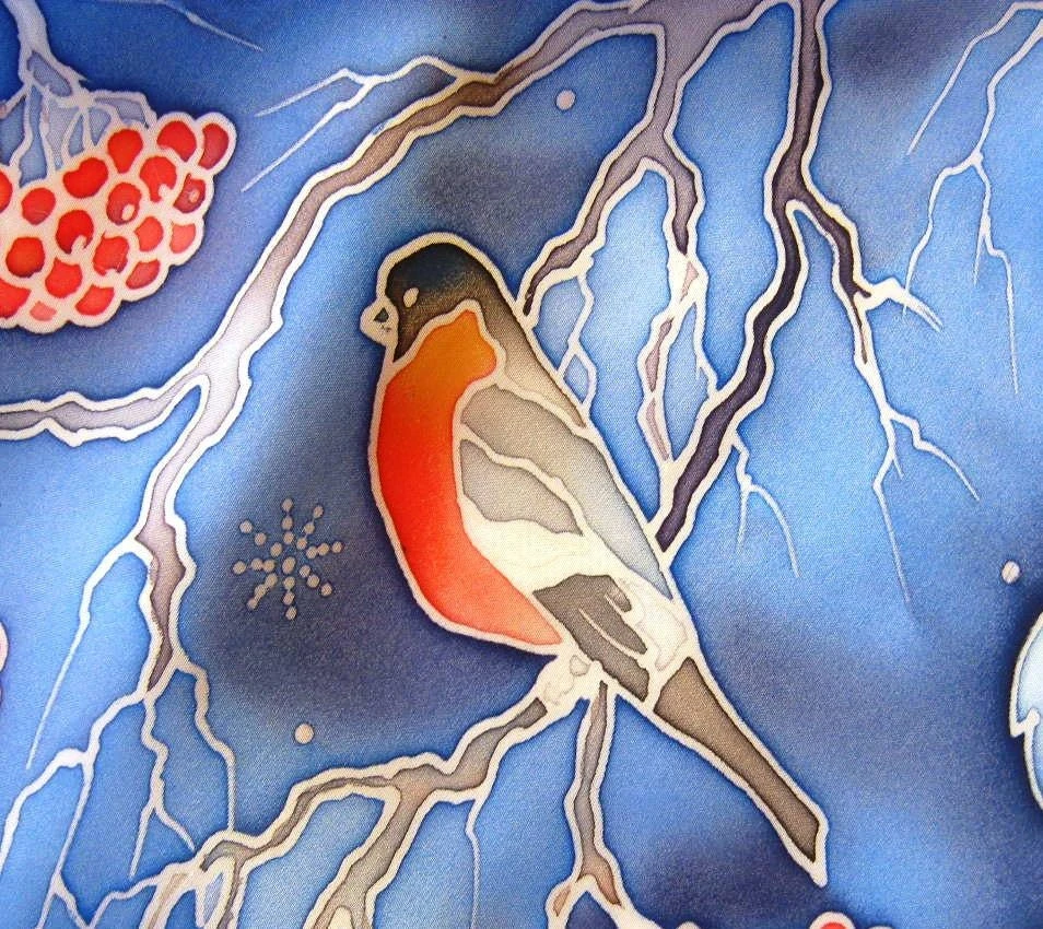 Holiday Silk Scarf Square, Christmas Ornament, Hand Painted Square Silk Scarf, Winter Pattern, Blue Scarf, Snowflake Silk Scarf 6 Holiday Silk Scarf Square, Christmas Ornament, Hand Painted Square Silk Scarf, Winter Pattern, Blue Scarf, Snowflake Silk Scarf - Image 4