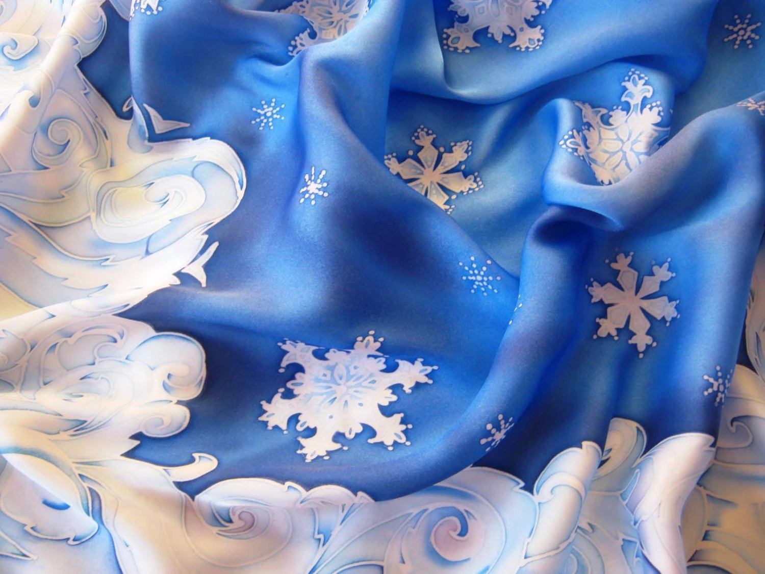 Holiday Silk Scarf Square, Christmas Ornament, Hand Painted Square Silk Scarf, Winter Pattern, Blue Scarf, Snowflake Silk Scarf 9 Holiday Silk Scarf Square, Christmas Ornament, Hand Painted Square Silk Scarf, Winter Pattern, Blue Scarf, Snowflake Silk Scarf - Image 7