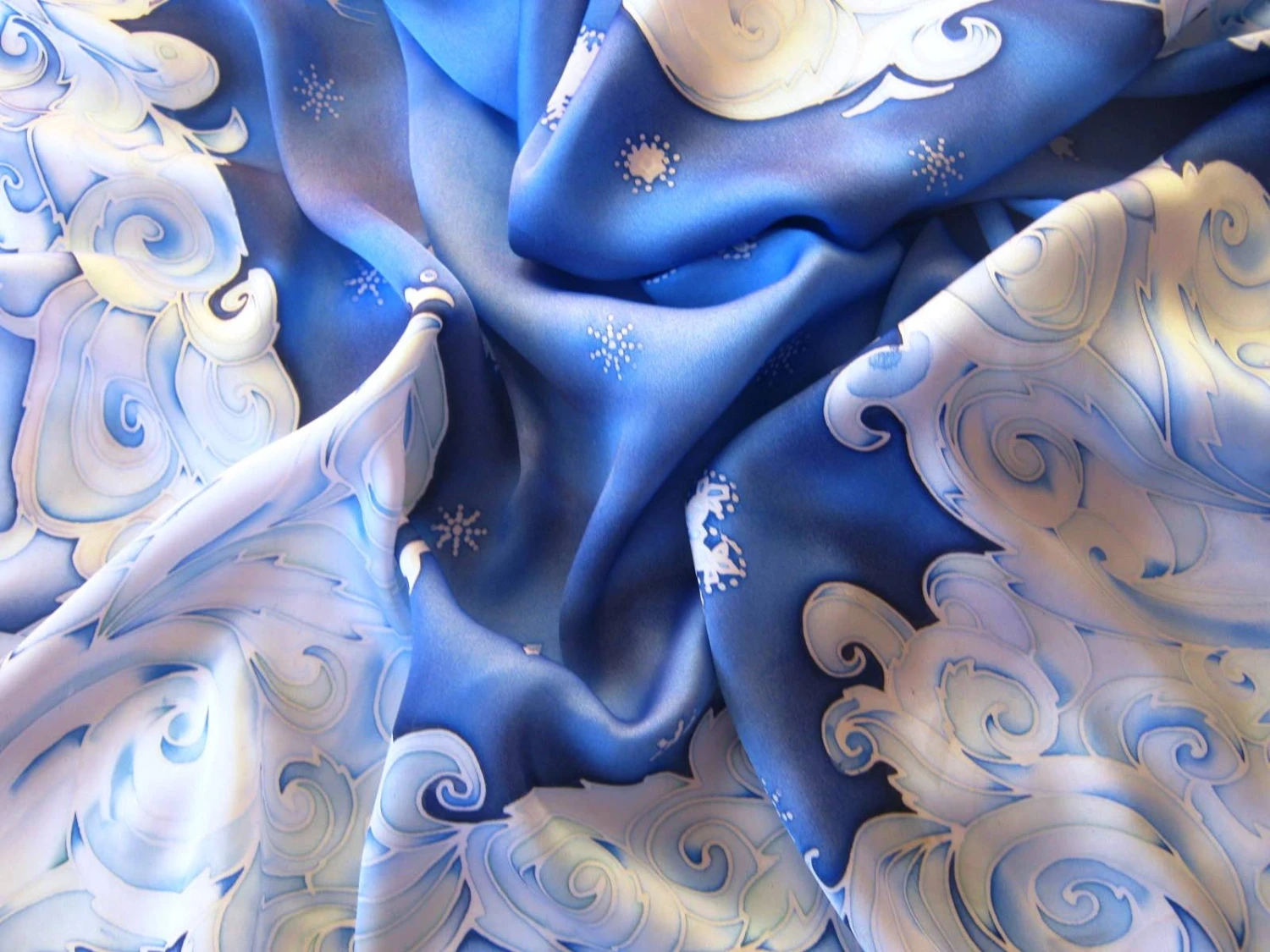 Holiday Silk Scarf Square, Christmas Ornament, Hand Painted Square Silk Scarf, Winter Pattern, Blue Scarf, Snowflake Silk Scarf 10 Holiday Silk Scarf Square, Christmas Ornament, Hand Painted Square Silk Scarf, Winter Pattern, Blue Scarf, Snowflake Silk Scarf - Image 8