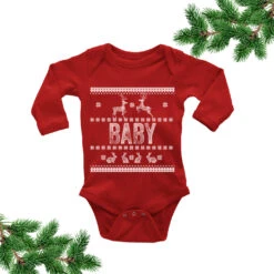 Funny Baby Christmas Costume. Ugly Sweater Baby Bodysuit. Christmas Baby. One-piece. Ugly Sweater Contest. Baby. Newborn. Long Sleeve Baby