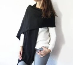 Cashmere Merino Wool Unisex Knit Scarf For Women Men, Black Outdoor Neck Warmer, Handmade Shawl Christmas Gift Idea