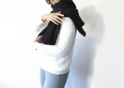 Cashmere Merino Wool Unisex Knit Scarf For Women Men, Black Outdoor Neck Warmer, Handmade Shawl Christmas Gift Idea -Jewellery Soldes Boutique il fullxfull.1309901237 h4gf