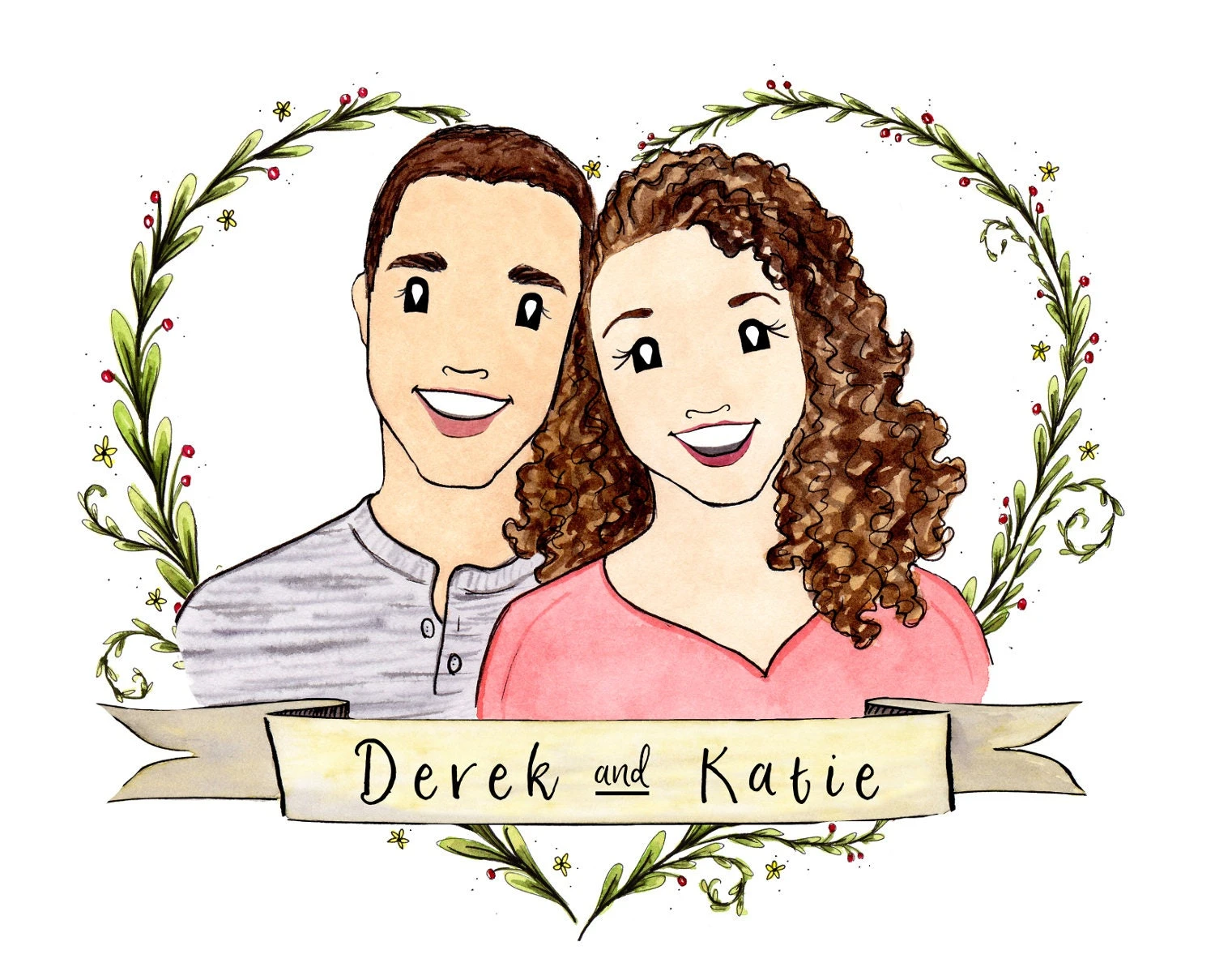 Christmas Gift, Family Portrait, Custom Watercolor, Family Illustration, Wedding Gift, Anniversary Present 5 Christmas Gift, Family Portrait, Custom Watercolor, Family Illustration, Wedding Gift, Anniversary Present - Image 3