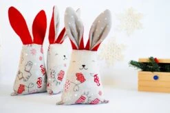 Christmas Fabric Bunny Rabbit Toy, Soft Stuffed Red White Animal Toys, Mantle Decor Gift Under Tree