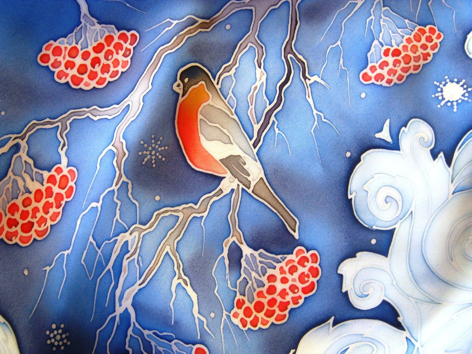 Holiday Silk Scarf Square, Christmas Ornament, Hand Painted Square Silk Scarf, Winter Pattern, Blue Scarf, Snowflake Silk Scarf 8 Holiday Silk Scarf Square, Christmas Ornament, Hand Painted Square Silk Scarf, Winter Pattern, Blue Scarf, Snowflake Silk Scarf - Image 6