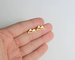Mountain Earrings, Gold Mountain Studs, Outdoor Earrings, Adventure Studs, Mountain Stud Earrings, Minimalist Gold Jewelry, Christmas Gifts